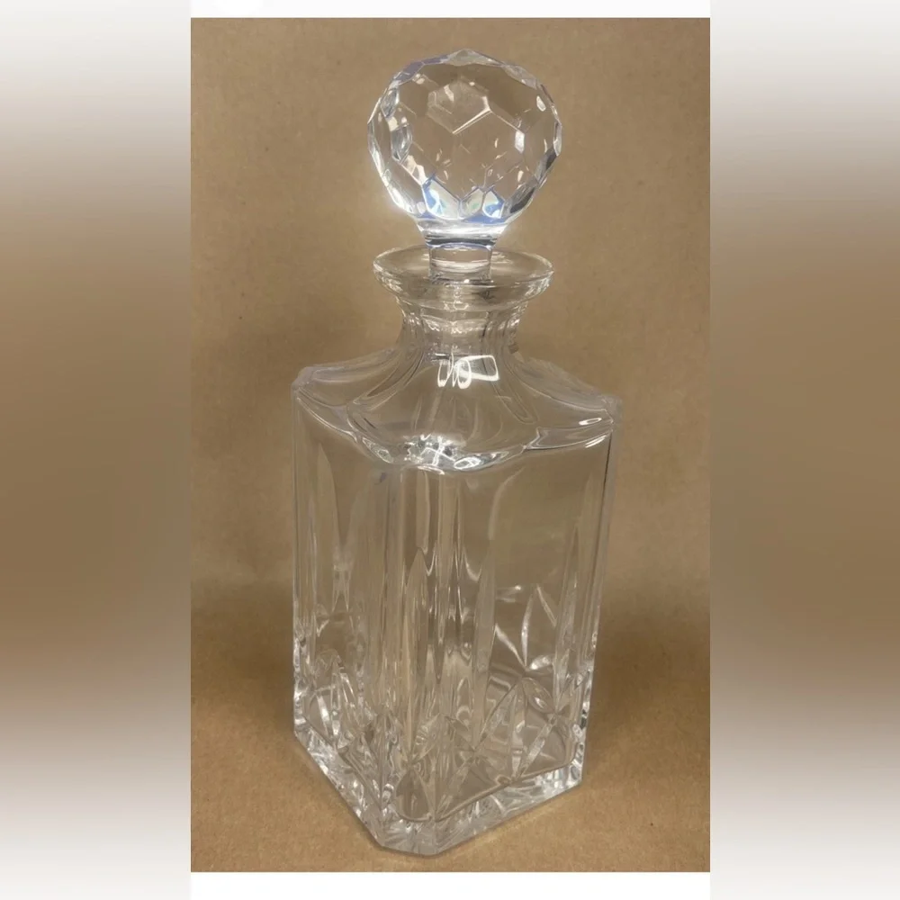 Vintage Atlantis Square Cut Lead Crystal Whiskey Decanter W Stopper 10” Marked